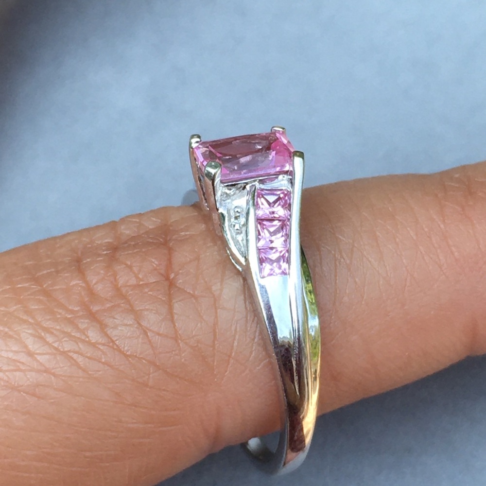 10k Solid White Gold Pink Topaz & Diamond Ring - Picture 7 of 15